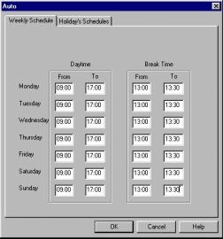 VUP Programming 3-21 Select Auto Day, Night, Break, Holiday To Set the automatic scheduling mode. Manually set the appropriate scheduling mode. To define the weekly schedule 1.