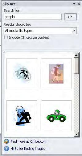 Insert Images Clip Art 1. Insert a new slide that contains provides a clip art button OR 2. Insert tab > Clip Art to add clip art to any slide., 3.