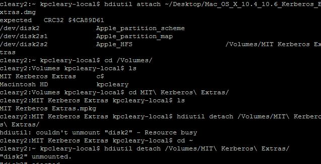 Command-line mounting of.dmg 1. Mount the.dmg file with the hdiutil command 1. Ex: hdiutil attach Mac_OS_X_10.4_10.6_Kerberos_Extras.dmg Mounted.