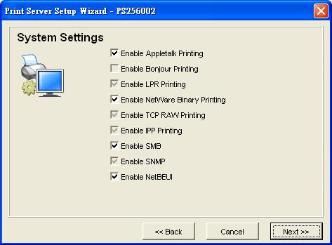 Step 2: Select to enable required printing protocol.