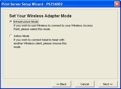 Step 6: Select the Wireless Adapter mode and complete wireless LAN