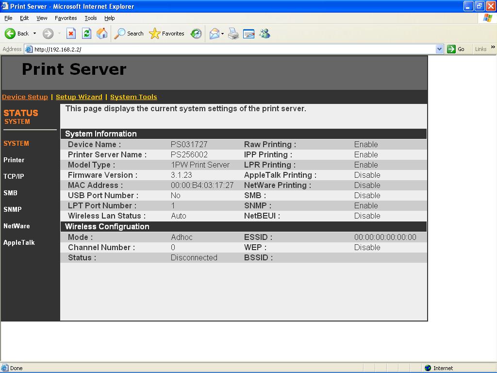 8.3 Device Status 8.3.1 System System Information includes Device Name, Print Server Name, Model