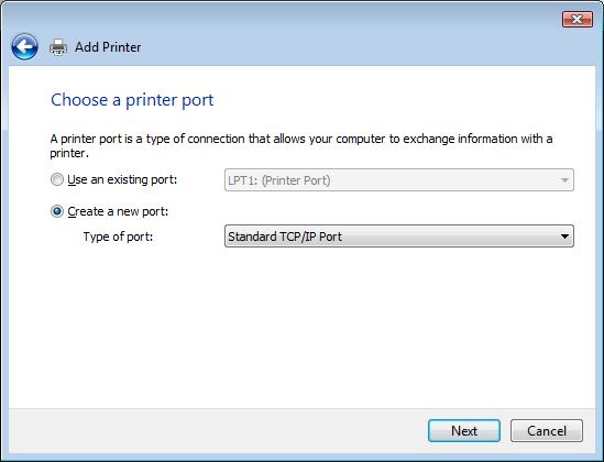 4. Choose Create a new port and select