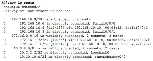 30. Two routers may not form an OSPF adjacency if: d. 31. Answer the following questions based on the following show ip route command output. How many networks were learned by OSPF?