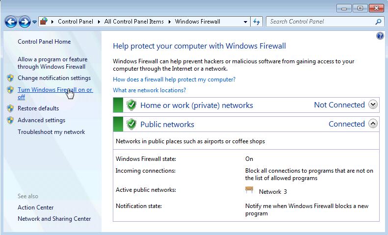 j. Click OK to apply changes and close the System Properties window. Step 2: Check the firewall settings on PC 2. a. Click Control Panel > Windows Firewall > Turn Windows Firewall on or off.