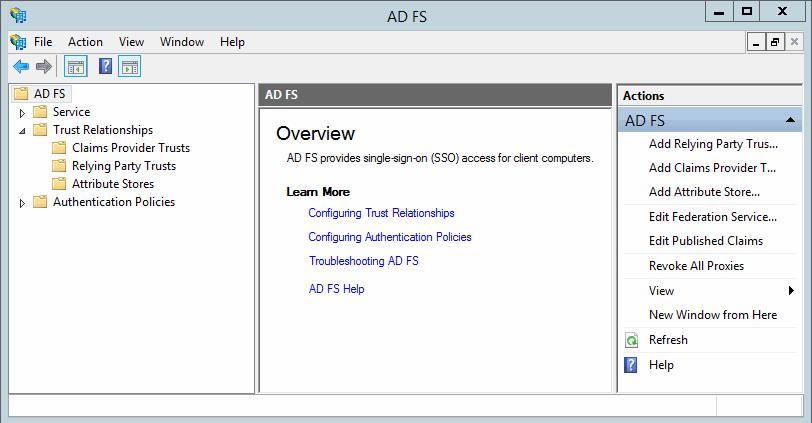 2 Click the Tools tab at the top, and select AD FS Management. 3 In the navigation pane, open Trust Relationships.