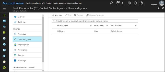 Configuring Single Sign-On Microsoft Azure Active Directory The user is displayed in the Users and groups menu.