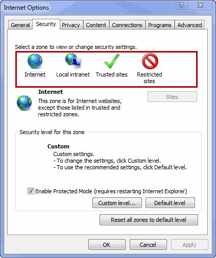 Managing the Software for Your Agents Configuring the Browser 6 Click Close. 7 Select a Web content zone, and disable Enable Protected Mode.