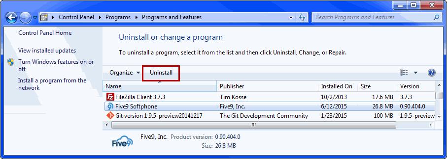 Managing the Software for Your Agents Removing the Integration Windows OS Follow these steps: 1 Click Start > Control Panel > Programs > Uninstall a Program.