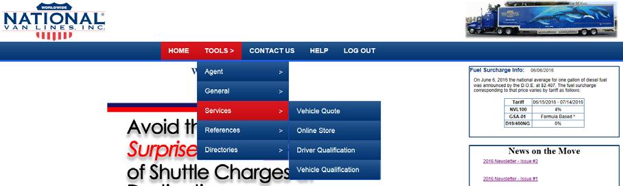 Section I, Page 14 Under SERVICES you will find access to Vehicle Quote, Online Store, Driver Qualification and Vehicle Qualification.