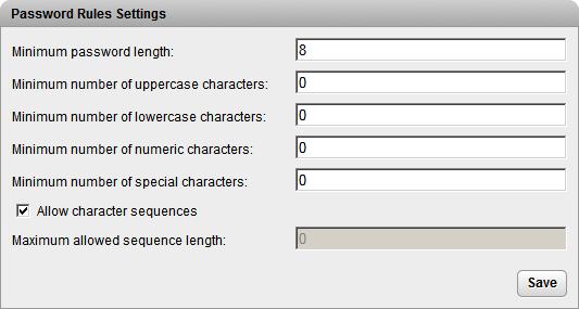 6.4 Setting the Password Rules You can configure the rules applied to new passwords. These rules are applied when changing the web administrator password 54.