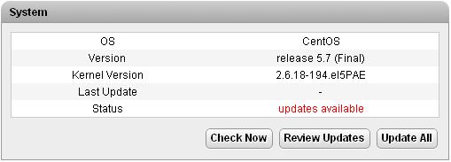 Server Menus: Updates 7.3.2 System This menu is accessed by selecting Updates.