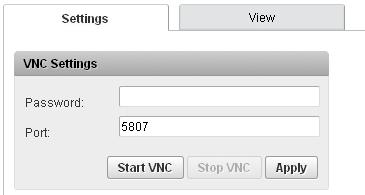 Server Menus: Apps Center 7.6 VNC This menu allows the user to log in to remotely to the Linux graphical desktop.
