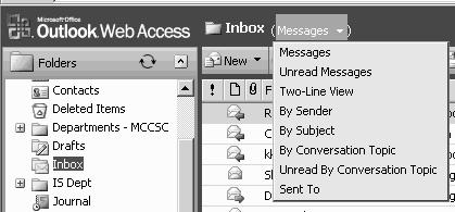 Outlook Web Access will open up to the e-mail inbox screen. The horizontal task bar allows you to access or do several things.