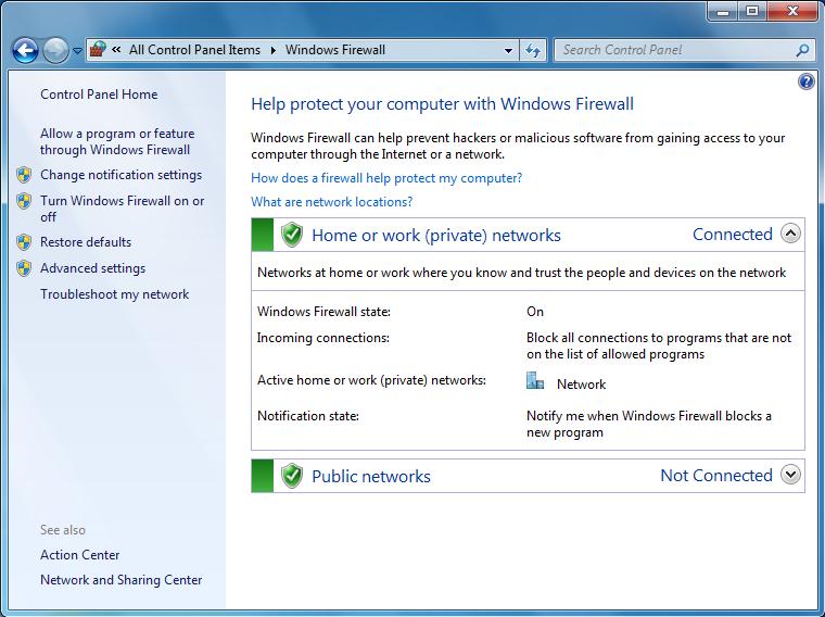 Appendix 1 Configuring/Removing the Firewall 4. Click Advanced settings. 5.