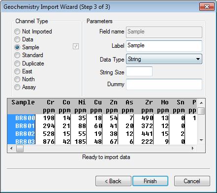 16. The Import Wizard scans your data to determine the type of data columns to be imported, (i.e. Channel Type).