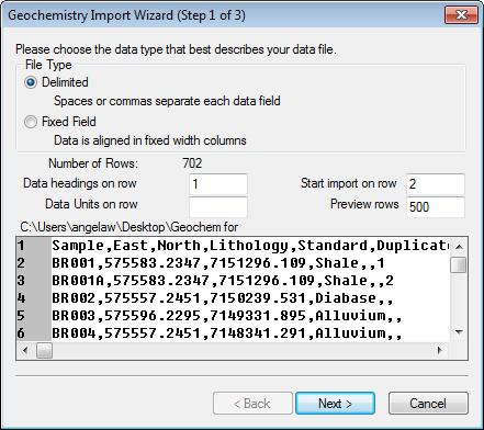 9. This dialog is used to specify the format of the incoming data. The Import Wizard has scanned the incoming file and determined that the File Type is (Delimited).