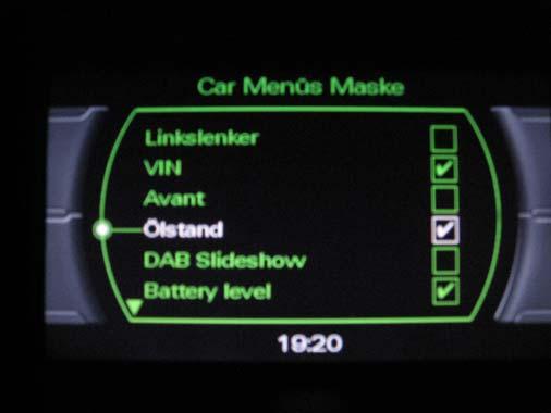 Battery and oil level in MMI CAR menu: Although the sensor information is available in many cars for either of these settings, it is disabled by default in some.