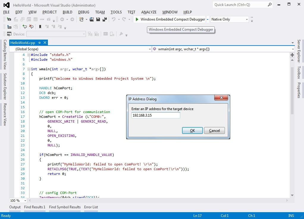 Back to Visual Studio select Windows Embedded Compact