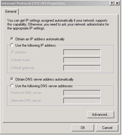 (4) Select [Obtain an IP address automatically], and [Obtain DNS