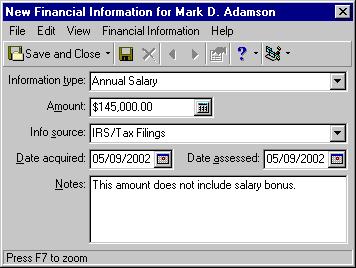 18 C HAPTER 3. From the list on the left, select Financial Information. 4. Any existing financial information records appear on the right side of the screen.