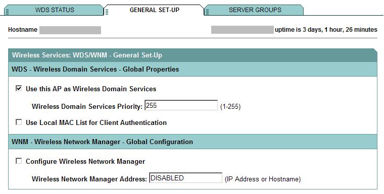 Cisco 1131, 1232 and 1242 Autonomous APs Wireless services (WPA2-Enterprise and Cisco FSR only) Configure WDS Host 1. In the navigation pane, click WIRELESS SERVICES and select WDS.