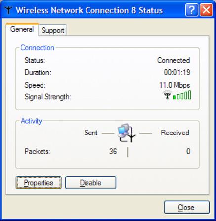 3.2 Configuration & Monitor Utility Under Windows XP A. Click on the network icon in the System Tray Icon. B. Next, click the Properties Button. C. If you want to stop using the Windows XP built-in application, un-check the Use Windows to configure my wireless network settings option.