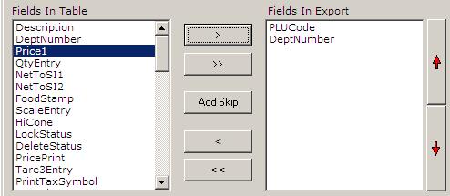 4. The user has the ability to add and remove fields from the export list by using the Chevron buttons (<, >, <<, and >>).
