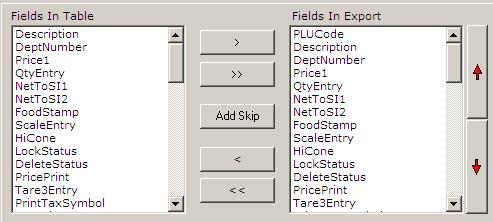 button was used to add The right single-chevron moves all fields selected in the left window to the export list. The right double-chevron adds all available fields for the program to the export list.