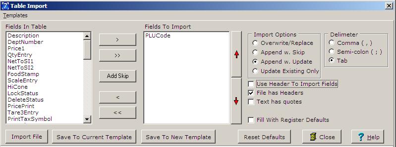 15. Within this screen, the user is able to choose which fields they wish to import by moving them from the Fields In Table on the left to the Fields to Import on the right.