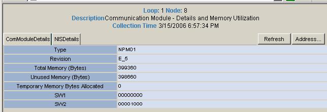 Communication Module and NIS Details Section 4 System Diagnostics Displays Communication Module and NIS Details The communication module details, memory utilization and NIS details is shown in Figure