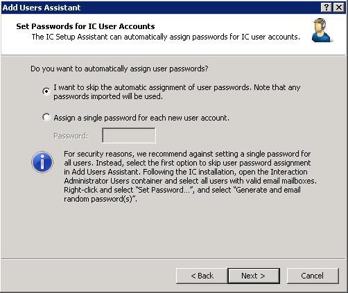 The Set Extensions for IC User Accounts dialog appears.