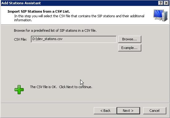 If you have not already done so, download the CSV SIP station list file to the IC Server. Browse to the location of the CSV file on the IC Server and click Next.