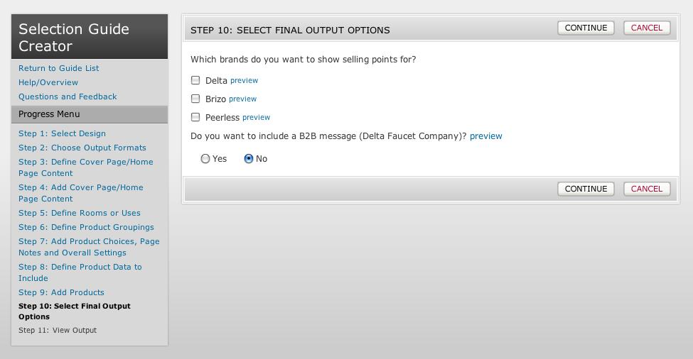 Step 10: Select Final Output Options This step allows you to select which brands you want to show selling points for. This will insert an information page in your guide for each brand that you select.
