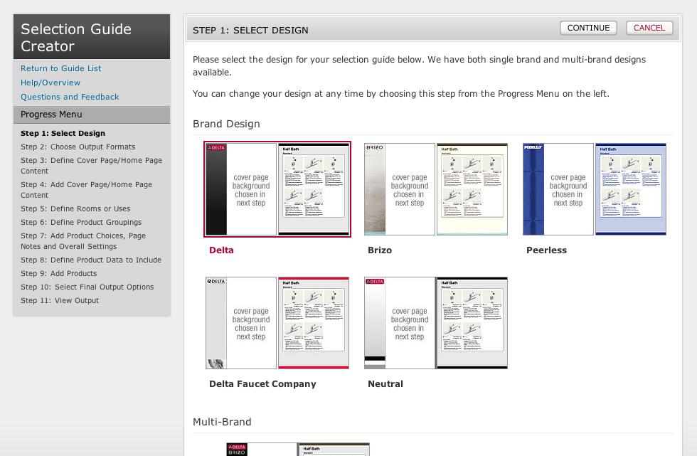 and click Continue. Step 1: Select Design This first step allows you to pick the general look and feel for your guide.
