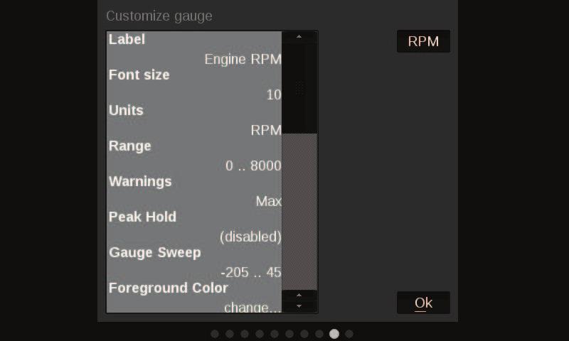 Customizing the Gauge While in Customize mode, touch the gauge you would like to modify