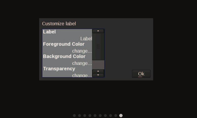 Adding Labels Labels can be added anywhere on the gauge screen. The customization options for Labels include Font Size, Foreground & Background colors, and Transparency.