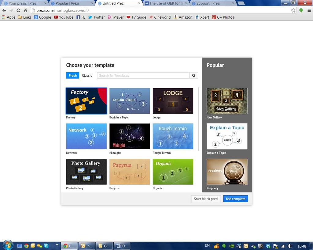 Choose a template for your prezi: Click on use template in the bottom right corner. 3.