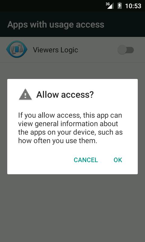 [Remark: this screen may show other apps on top of ViewersLogic] Now click on the Toggle button and move it to the right.