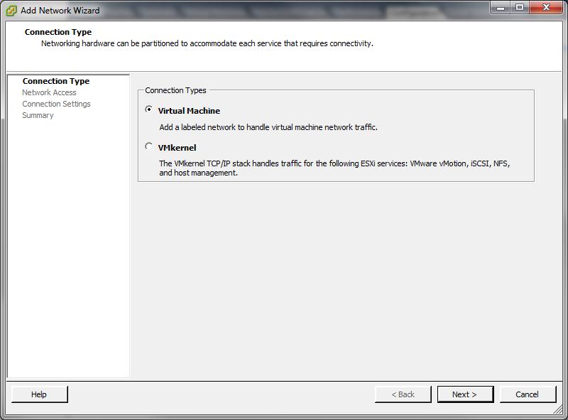 2. Select Virtual Machine as the connection type.