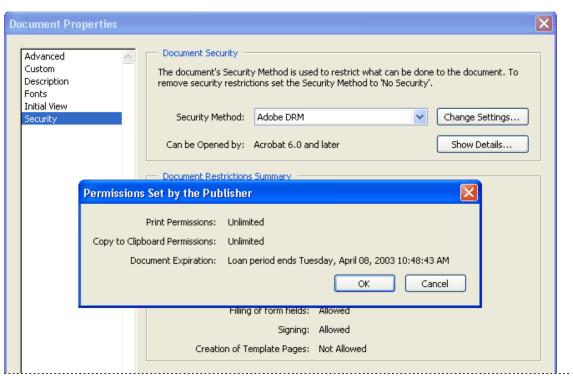Viewing permissions for an ebook All ebooks contain permissions set by the publisher that specify how many times you can print and copy an ebook, and when the document expires.
