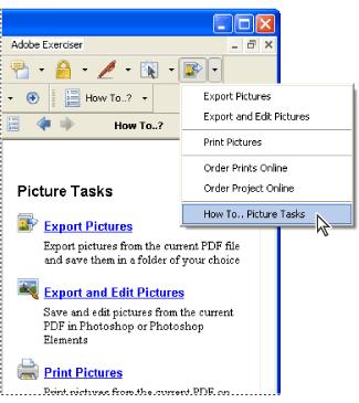 Using Picture Tasks features Picture Tasks features are activated in the toolbar every time you open a Picture Tasksenabled Adobe PDF file.