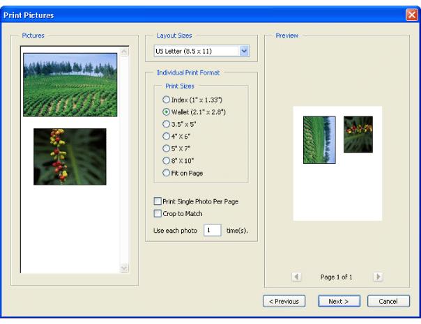 Printing pictures on a local printer You can use the Print Pictures dialog box to print any number of pictures in just a few steps. Print Pictures dialog box To print pictures: 1.