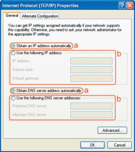 address automatically] and [Obtain DNS server address automatically].