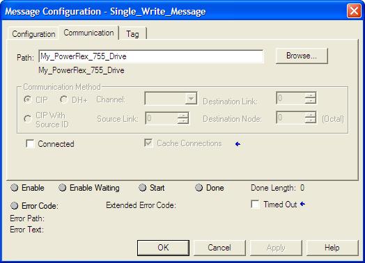 Chapter 6 Using Explicit Messaging (Adapter mode only) ControlLogix Formatting a Message to Write a Single Parameter Figure 27 - Set Attribute Single Message Configuration Dialog Boxes Configuration