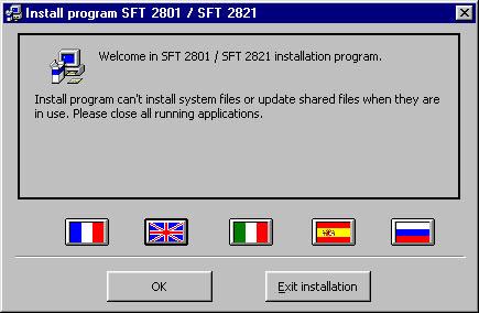 Installing the SFT2821 software start-up screen First of all, the screen asks the user to close the applications before continuing the installation of the SFT2821 software.