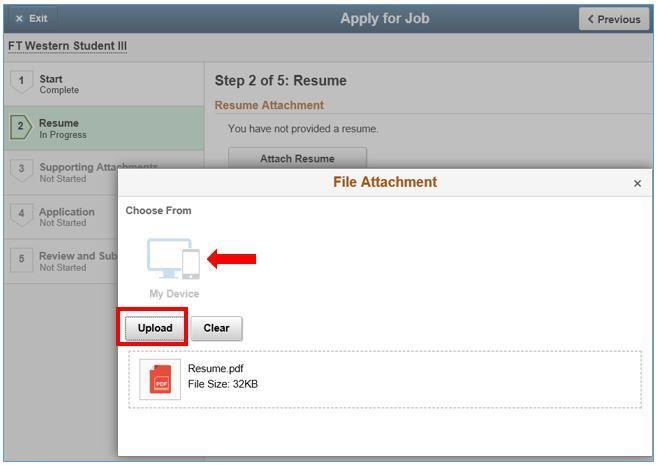 d. Step 2 f 5: Resume/CV Click Attach Resume.