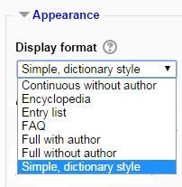 Appearance Display format provides seven options: 1) Continuous without author: Shows the entries one after other without any kind of separation but the editing icons.