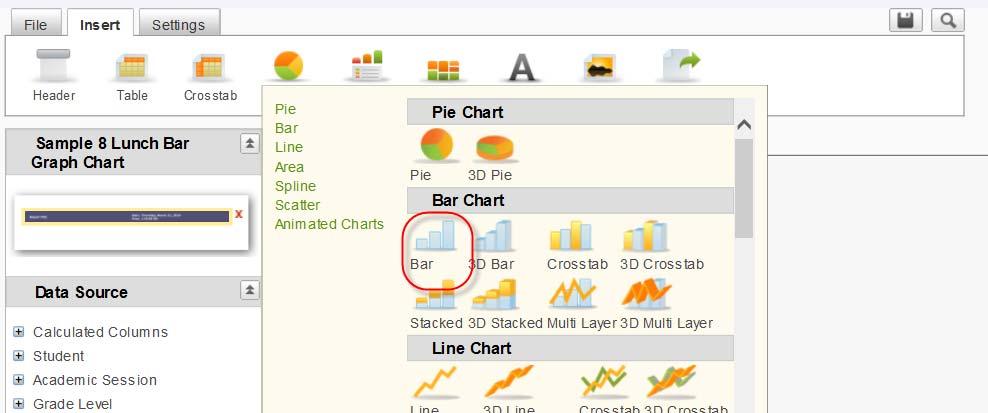 Insert Tab Click the Insert tab and select Chart. Select Bar and then Bar Chart.