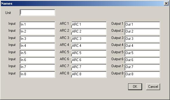 5.8. Changing Equipment Names Select [Unit Names] from the menu to display a dialog box for name assignment.
